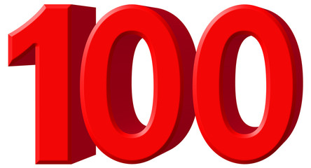 Numeral 100, one hundred, isolated on white background, 3d rende