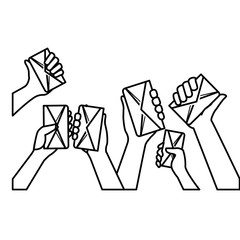 hand with envelope icon over white background. vector illustration