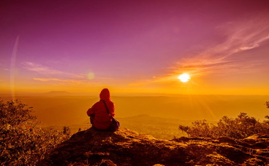 man sit on mountains landscape