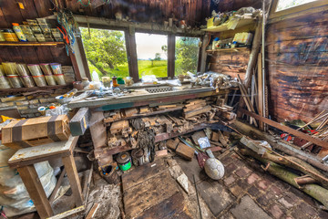 Very messy workbench of compulsive hoarder
