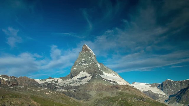 dawn, morning time lapse of the amazing matterhorn mountain in the Swiss Alps. the sky lights up in an incredible display of colour just after sunrise