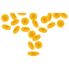 gold coins of bitcoin over white background. colorful design. vector illustration 