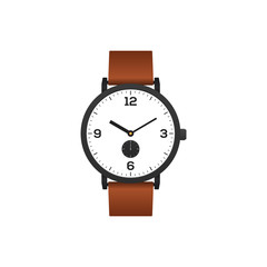 Classic watch with brown leather strap isolated