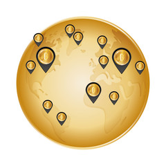 global sphere with bitcoins icon over white background. colorful design. vector illustration 