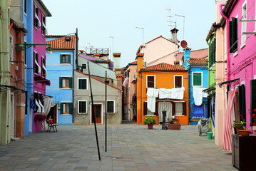 Fototapeta na wymiar Burano, Italy. One of the cozy yard in the island.
