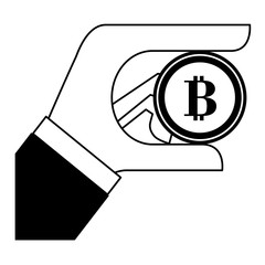hand holding a bitcoin coin over white background. vector illustration 