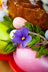 Easter Cake - Russian and Ukrainian Traditional Kulich, Paska Easter Bread. Selective focus.