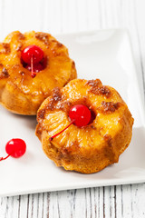Pineapple Upside Down Mini Cakes. Selective focus.