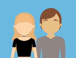 young fashionable faceless heterosexual couple icon imagevector illustration design 
