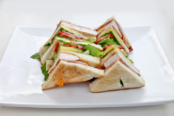 Club sandwich on a plate ready to eat