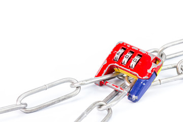 Lock and chain isolated on white background