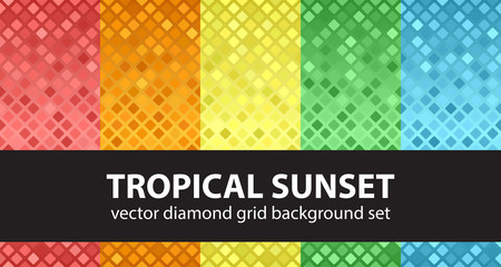 Diamond pattern set "Tropical Sunset". Vector seamless backgrounds