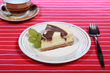 Chocolate swirl chees cake on a plate
