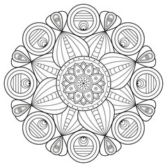 Black and white mandala ornament. Vector illustration for coloring book pages.