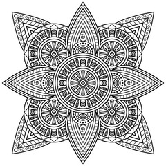 Obraz premium Black and white mandala ornament. Vector illustration for coloring book pages.