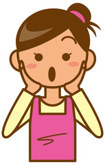 主婦　上半身　ビックリするイメージイラスト