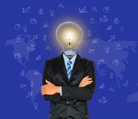 Young businessman have a head as lamp with creativity for succes