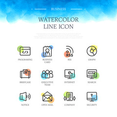 Business Watercolor Line Icon Set