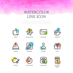Shopping Watercolor Line Icon Set