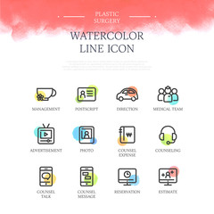 Plastic Surgery Watercolor Line Icon Set