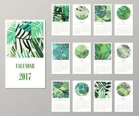 Calendar 2017. Templates with creativetropical textures.