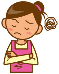主婦　上半身　困っているイメージイラスト