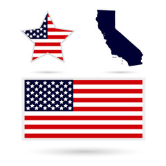 Map of the U.S. state of California on a white background. Ameri