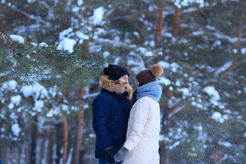 Outdoors travel of young couple in love