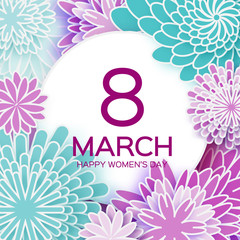 Happy Mother's Day. Purple Paper flower. 8 March.