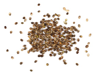 Hemp seeds isolated on white background