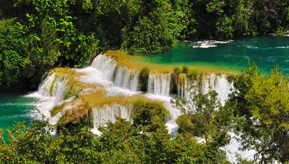 Fototapeta na wymiar Beautiful cascade waterfall In Krka National Park.