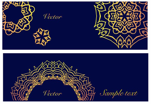 Set of  mandala logo design templates. Symmetrical kaleidoscope pattern. For invitation, wedding, banner, greeting card. Vector illustration.