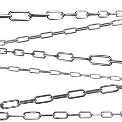 Set of Metal Silver or Steel Chains on White Backgroun