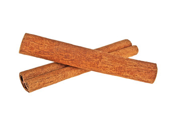 Two cinnamon sticks isolated on white background