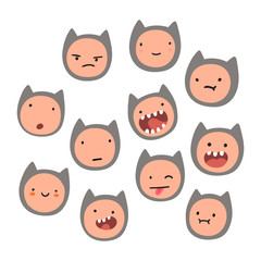 Cute cat face emotions. Vector hand drawn illustration