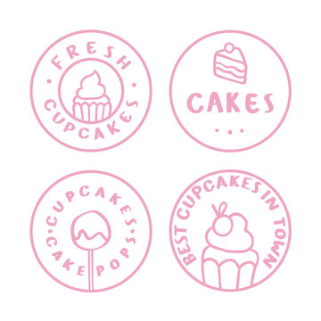 Bakery, cake cafe badges. Vector hand drawn linear logos. 