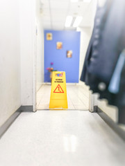 The label for cleaning inprocess at the door of the factory.