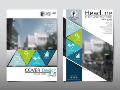 Blue and green triangle flyer cover business brochure vector design, Leaflet advertising abstract background, Modern poster magazine layout template, Annual report for presentation.