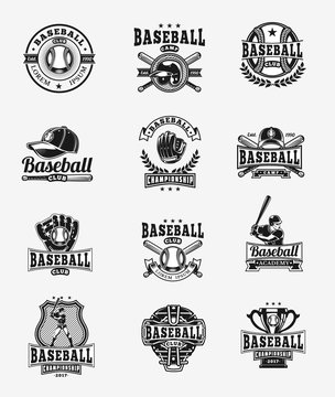 Vector set of colored baseball badges, stickers, emblems