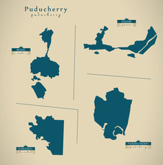 Modern Map - Puducherry IN India federal state illustration