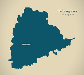 Modern Map - Telangana IN India federal state illustration