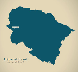 Modern Map - Uttarakhand IN India federal state illustration