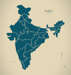 Modern Map - India with federal states illustration