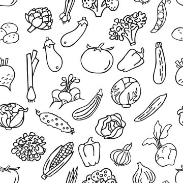 Seamless pattern with hand drawn vegetables. Perfect organic foo