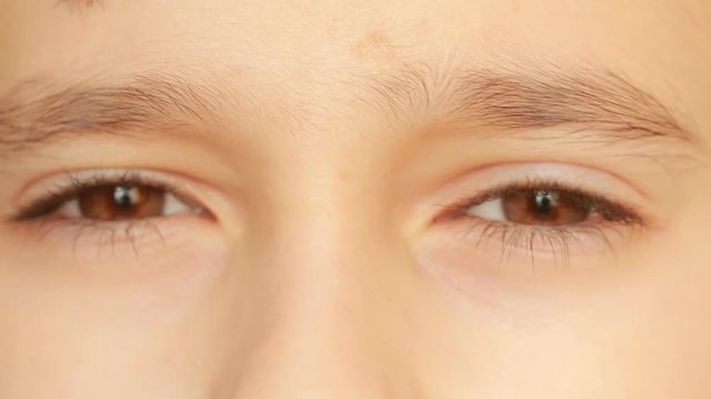 little child's eyes, innocence, eyeballs, front view. close-up, a nervous tic