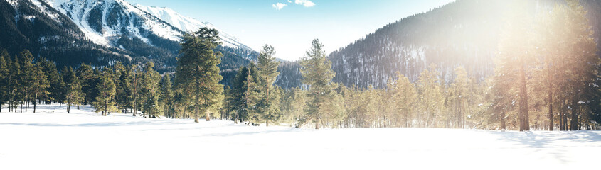 Winter mountains panorama with ski slopes. Caucasus.