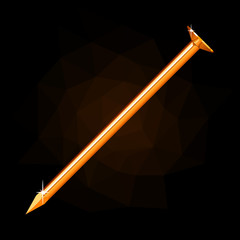 Золотой гвоздь на черном фоне с подсветкой и бликами