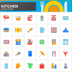 Kitchen vector icons set, modern solid symbol collection, pictogram pack isolated on white, Signs, colorful logo illustration