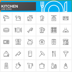Kitchen line icons set, outline vector symbol collection, linear pictogram pack isolated on white, Signs, logo illustration