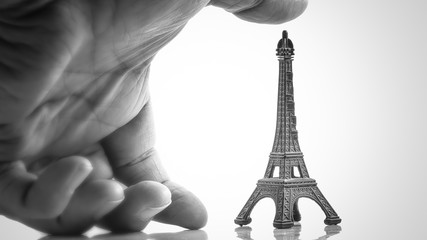 Eiffel Tower Figurine wth Hand Black and White